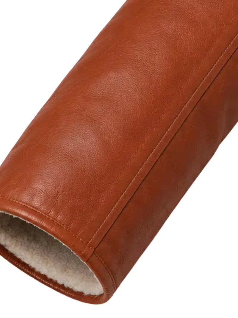 Men's brown sheepskin leather jacket, lining detail