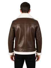 Men's black shearling leather jacket, collar detail