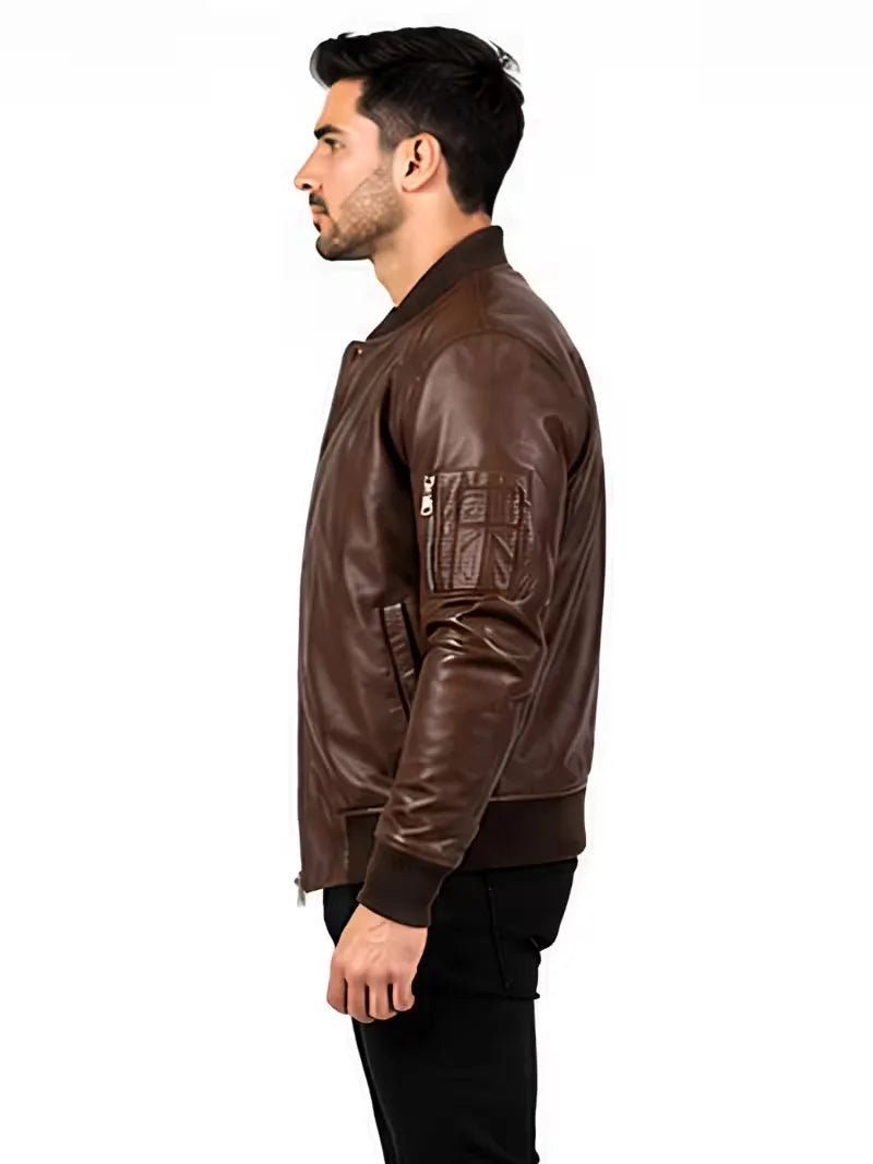Men's black sheepskin leather jacket, full length