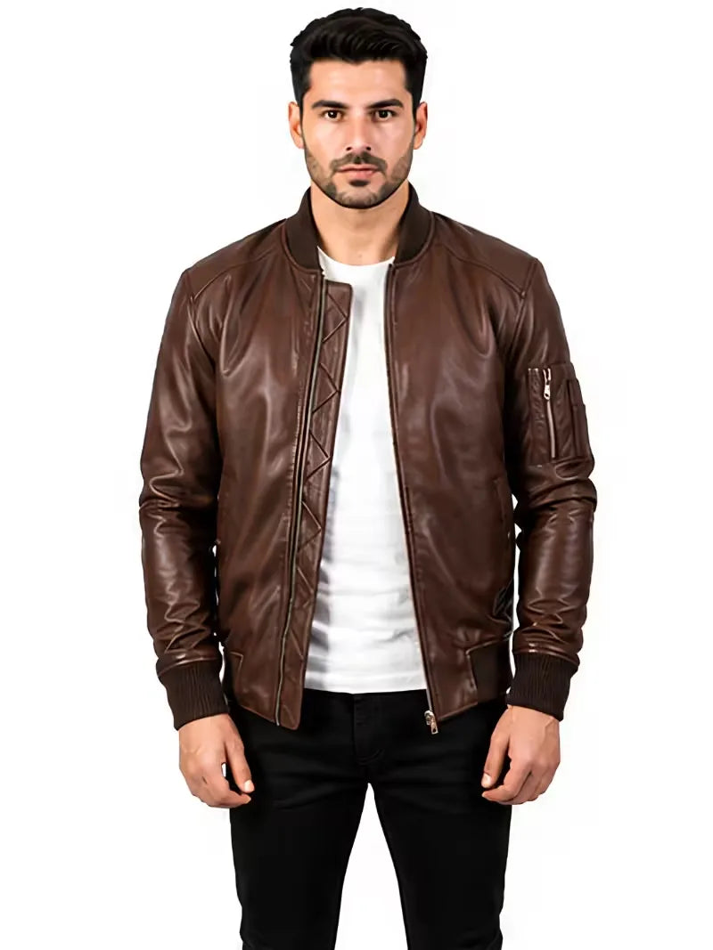 Men's black sheepskin leather jacket, cuff detail