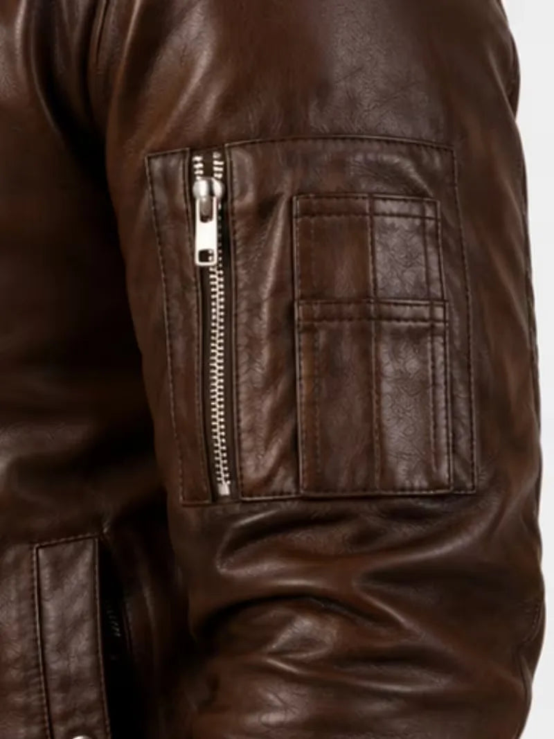 Men's black sheepskin leather jacket, cuff detail