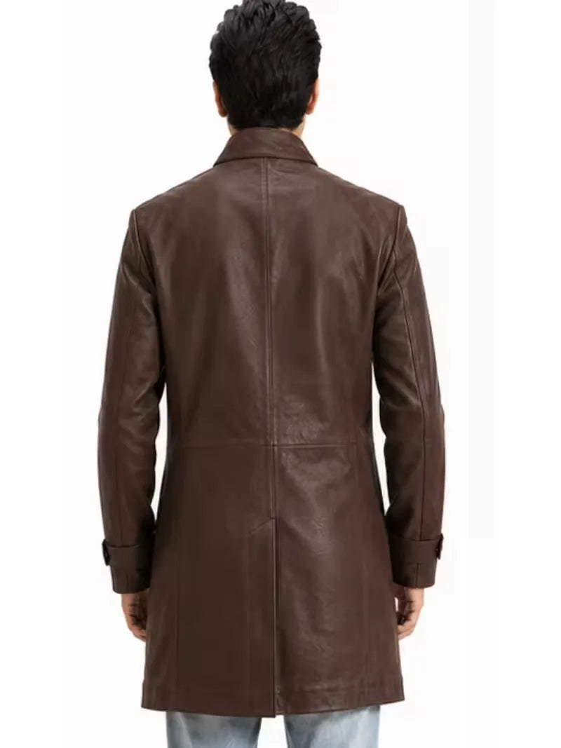 Men's black sheepskin leather coat, cuff detail