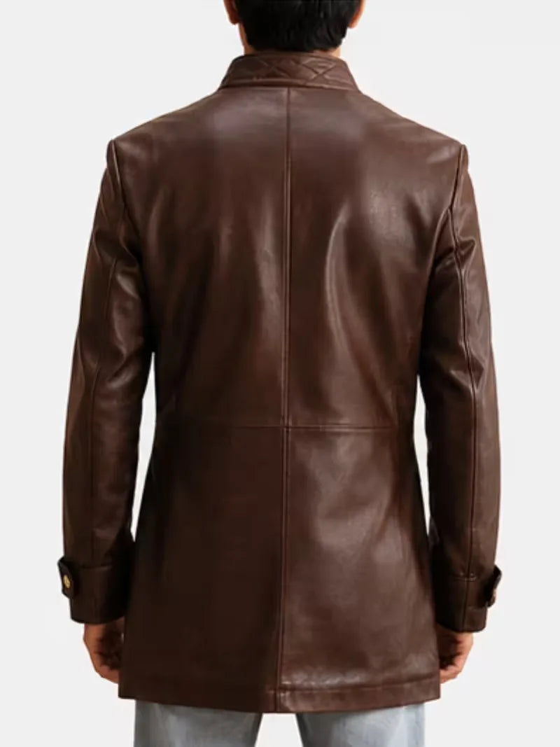Men's black sheepskin leather coat, cuff detail