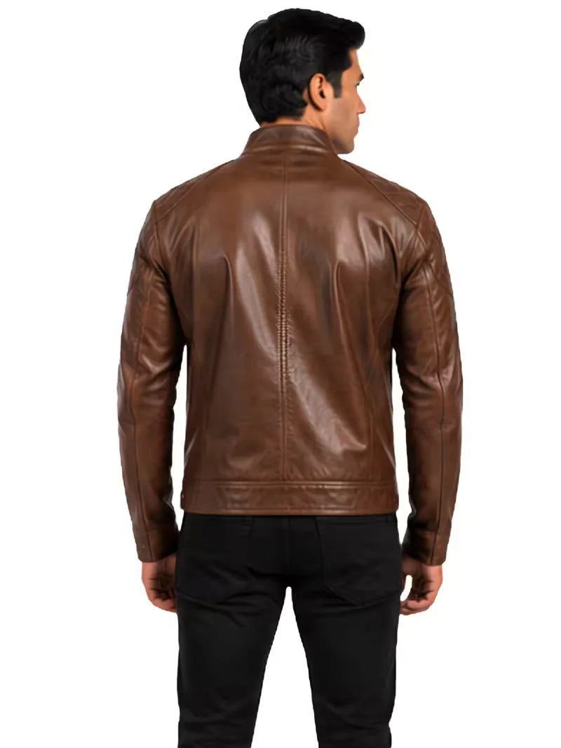 Men's black sheepskin leather jacket, cuff detail