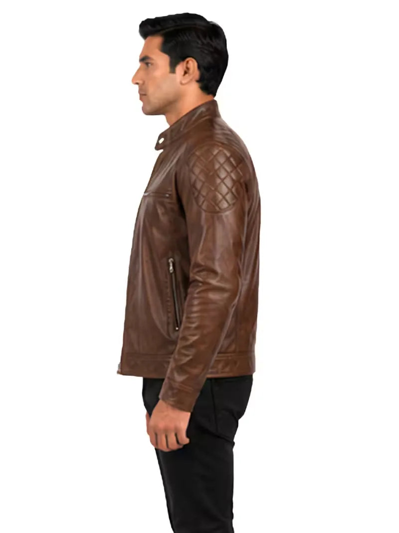 Men's black sheepskin leather jacket, pocket detail