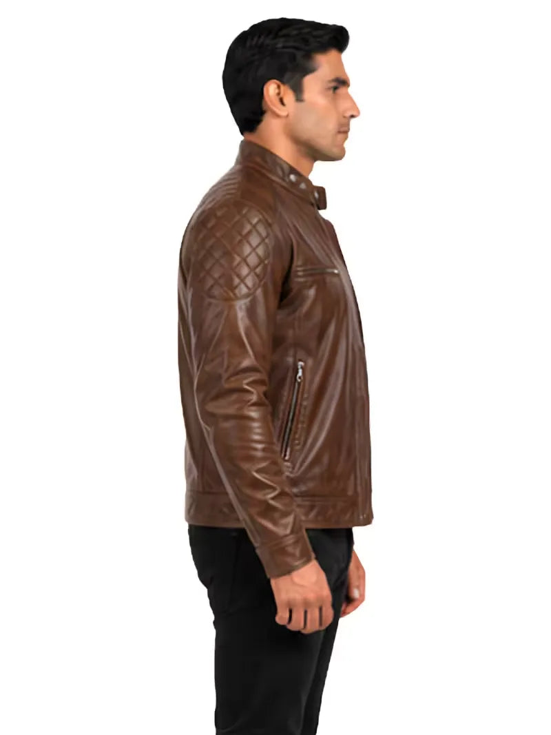 Men's black sheepskin leather jacket, lining detail
