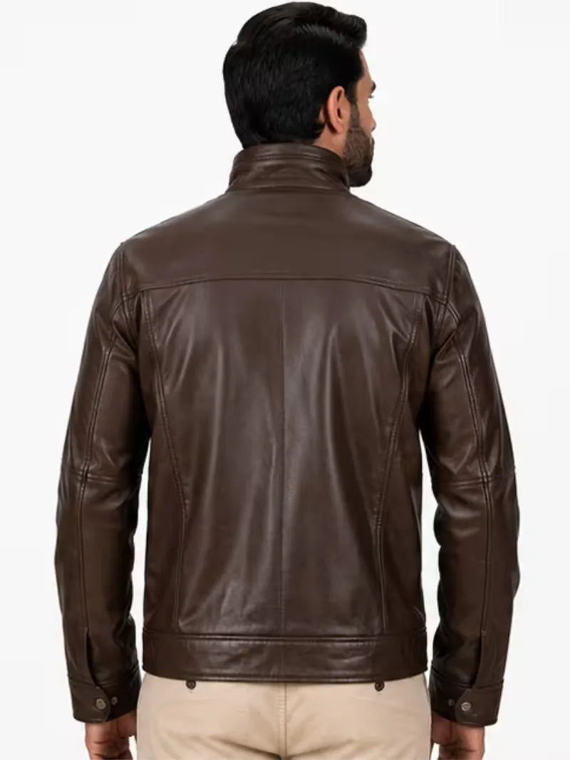 Men's black sheepskin leather jacket, cuff detail