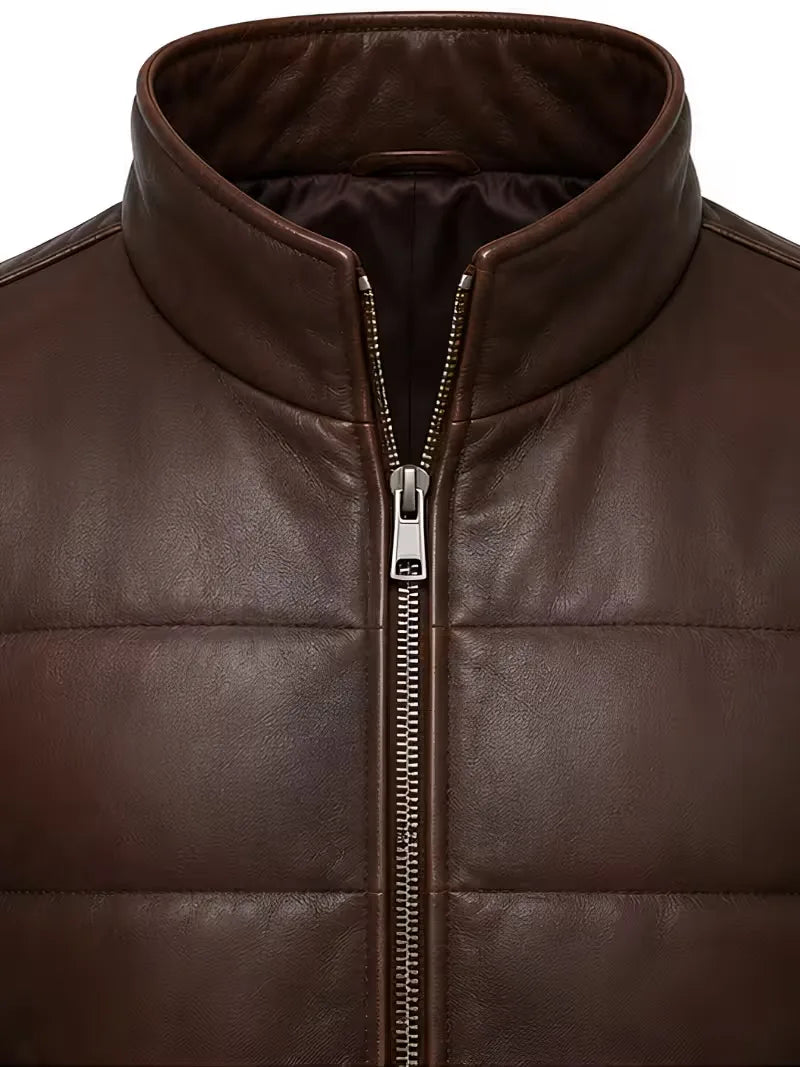 Men's black parachute leather jacket, side view