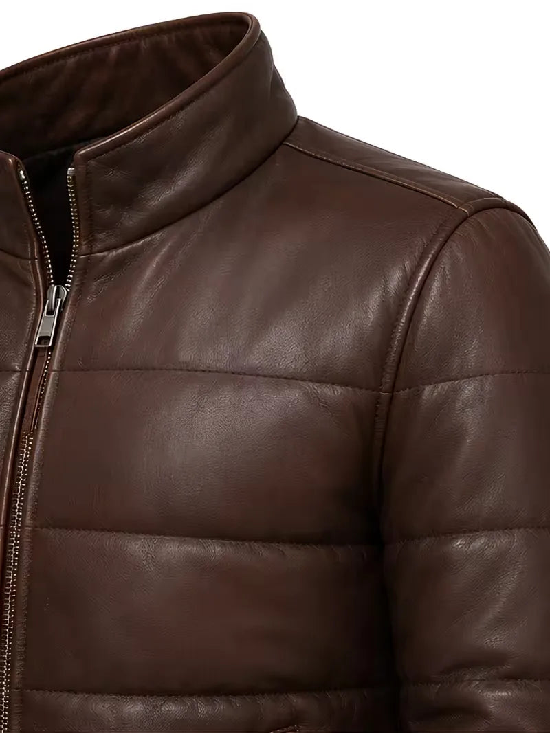 Men's black parachute leather jacket, collar detail