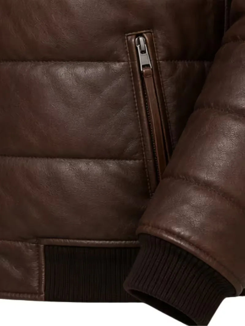 Men's black parachute leather jacket, cuff detail