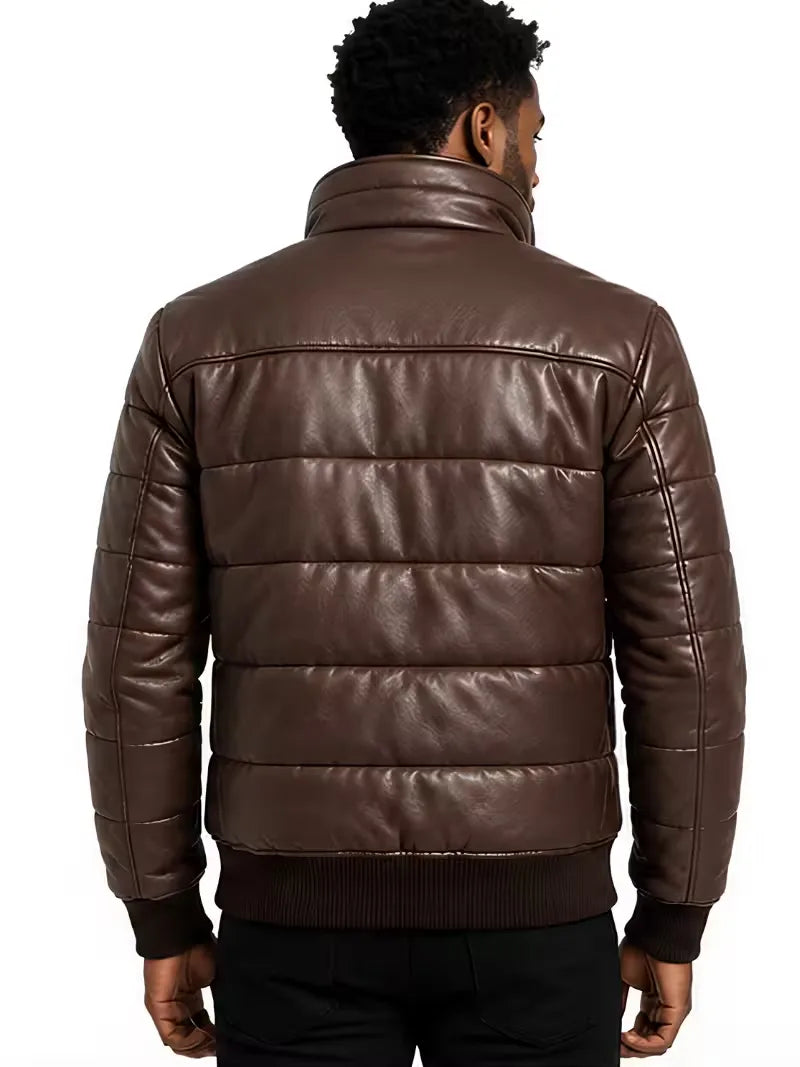 Men's black parachute leather jacket, cuff detail