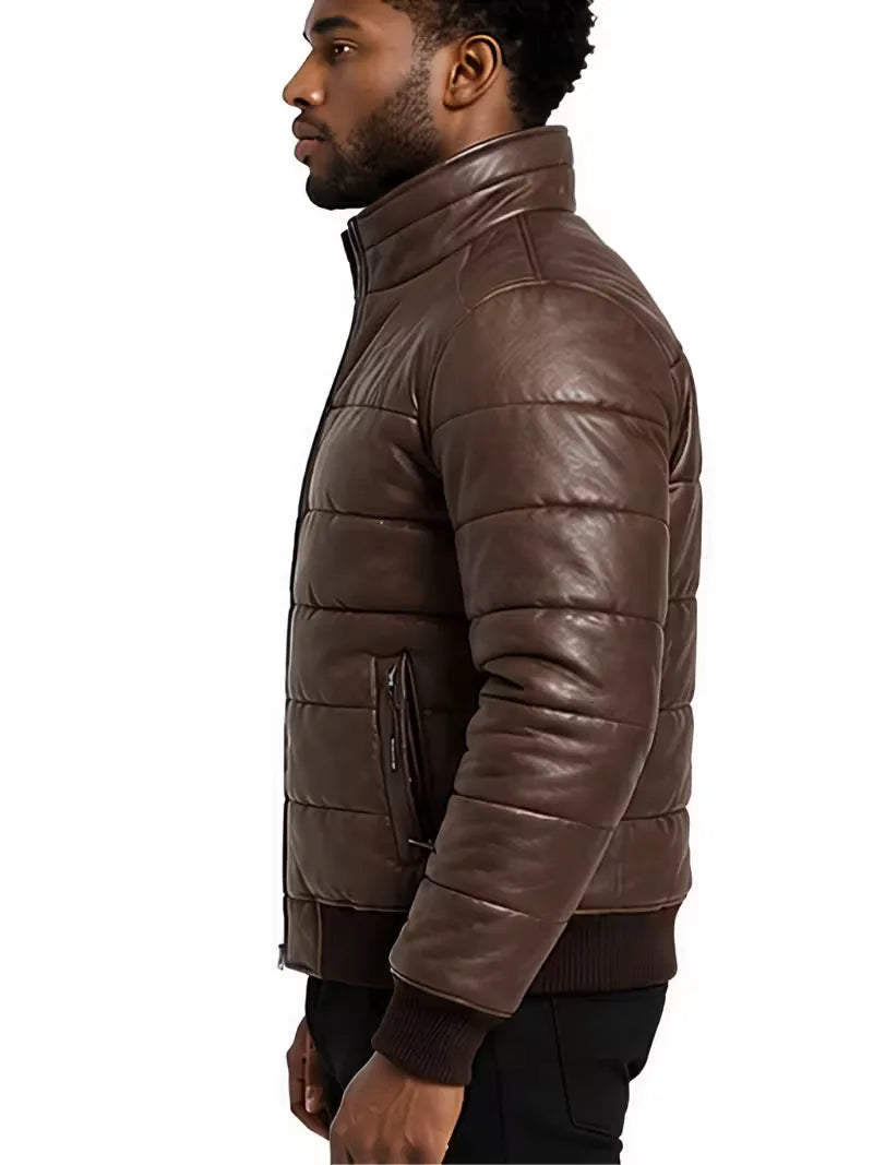Men's black parachute leather jacket, lining detail