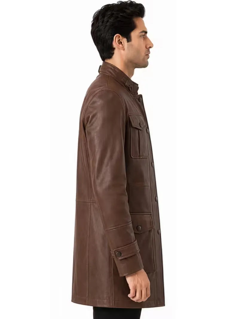 Men's black sheepskin leather jacket, lining detail