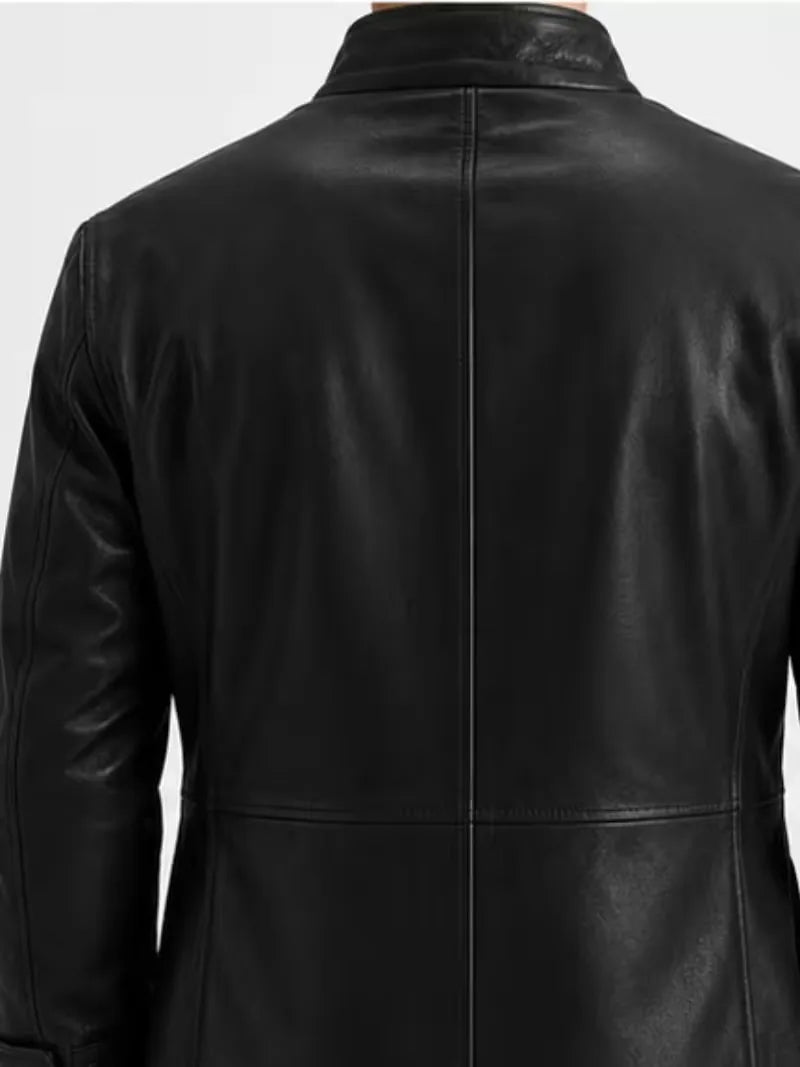 Men's black sheepskin leather jacket, cuff detail