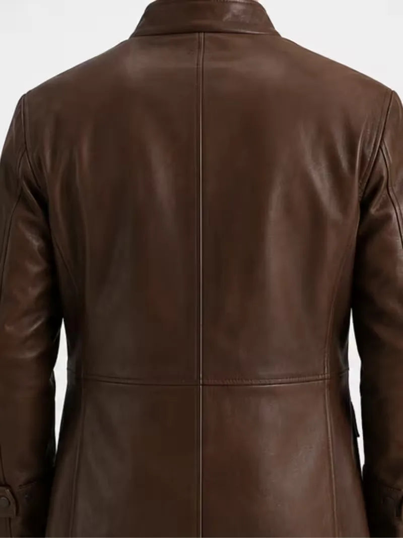 Men's black sheepskin leather jacket, back view