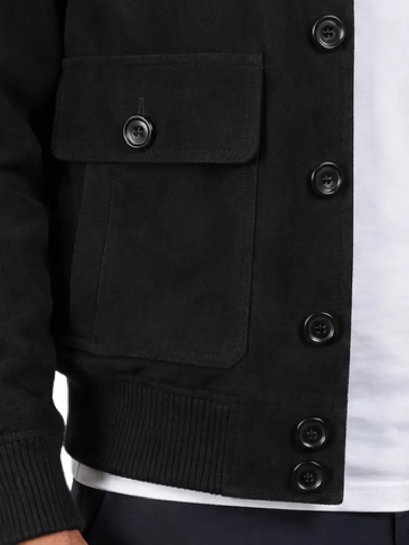 Men's brown leather suede leather jacket, lining detail