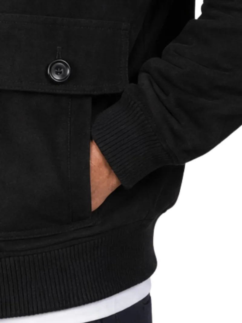 Men's brown leather suede leather jacket, pocket detail