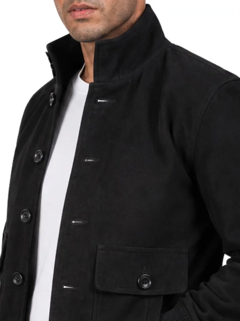 Men's brown leather suede leather jacket, cuff detail