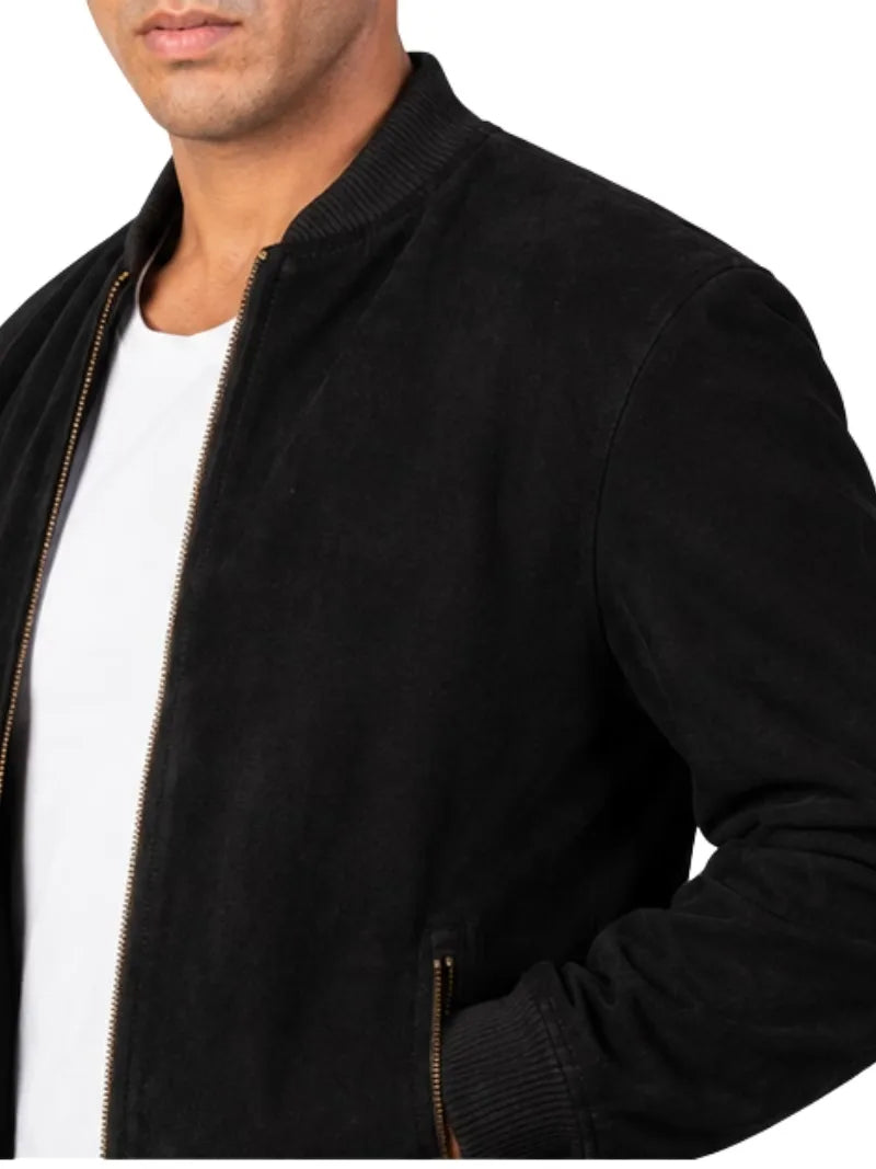 Men's brown sheepskin suede leather jacket, cuff detail