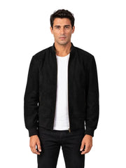 Men's brown sheepskin suede leather jacket, front view