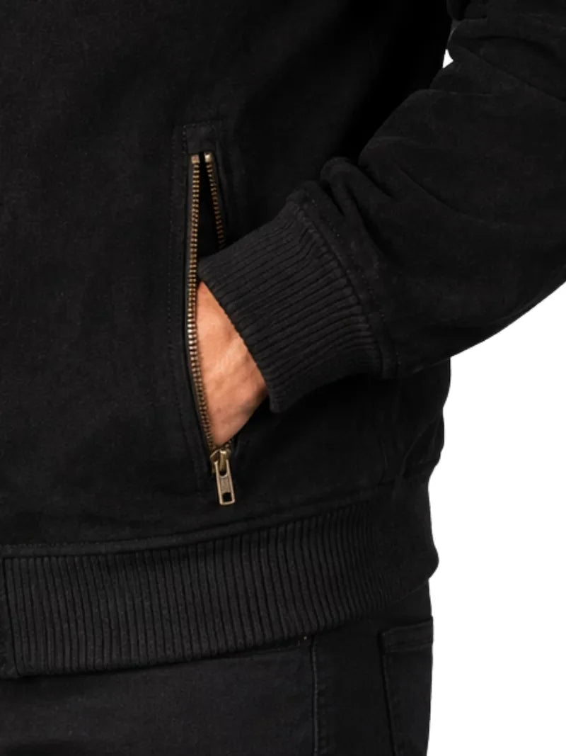 Men's brown sheepskin suede leather jacket, lining detail