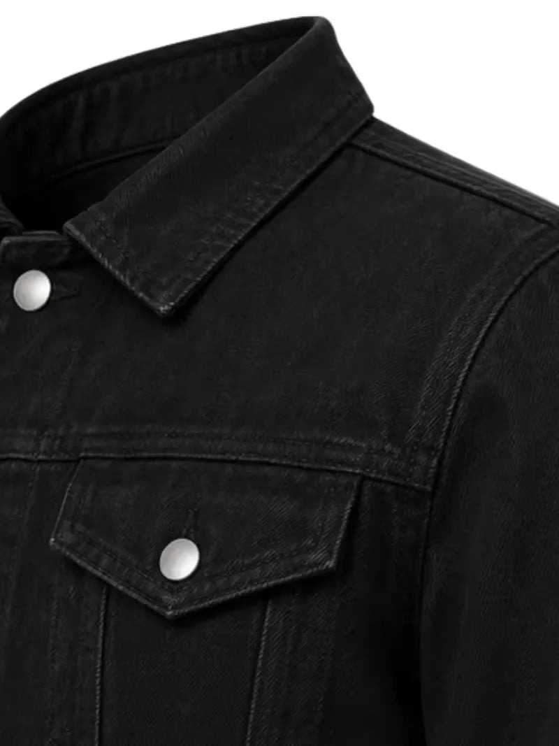Men's black sheepskin suede leather trucker jacket, cuff detail