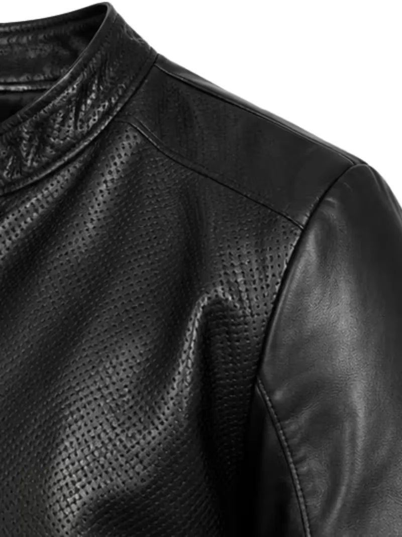 Men's black sheepskin leather jacket, cuff detail
