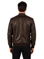 Men's black sheepskin leather jacket, collar detail