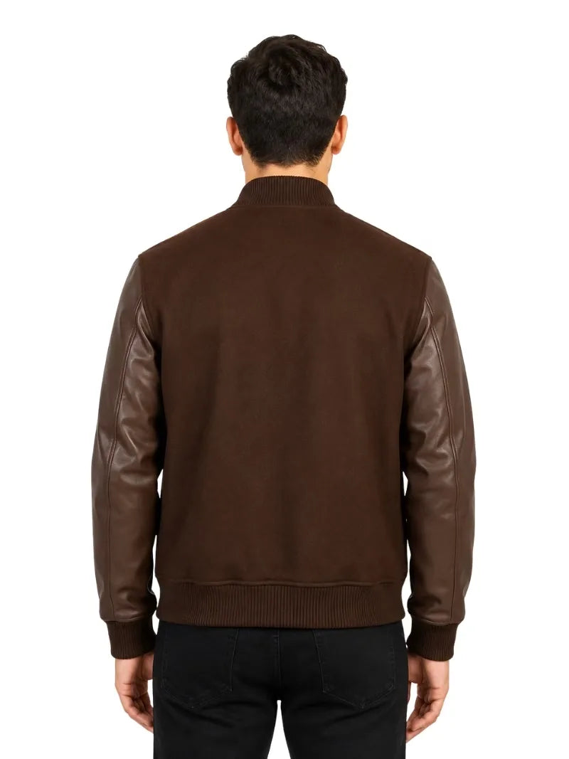 Men's black sheepskin leather jacket, collar detail