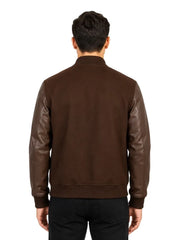 Men's black sheepskin leather jacket, collar detail