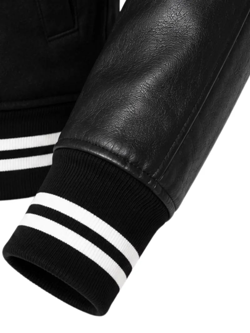 Men's black sheepskin leather jacket, lining detail