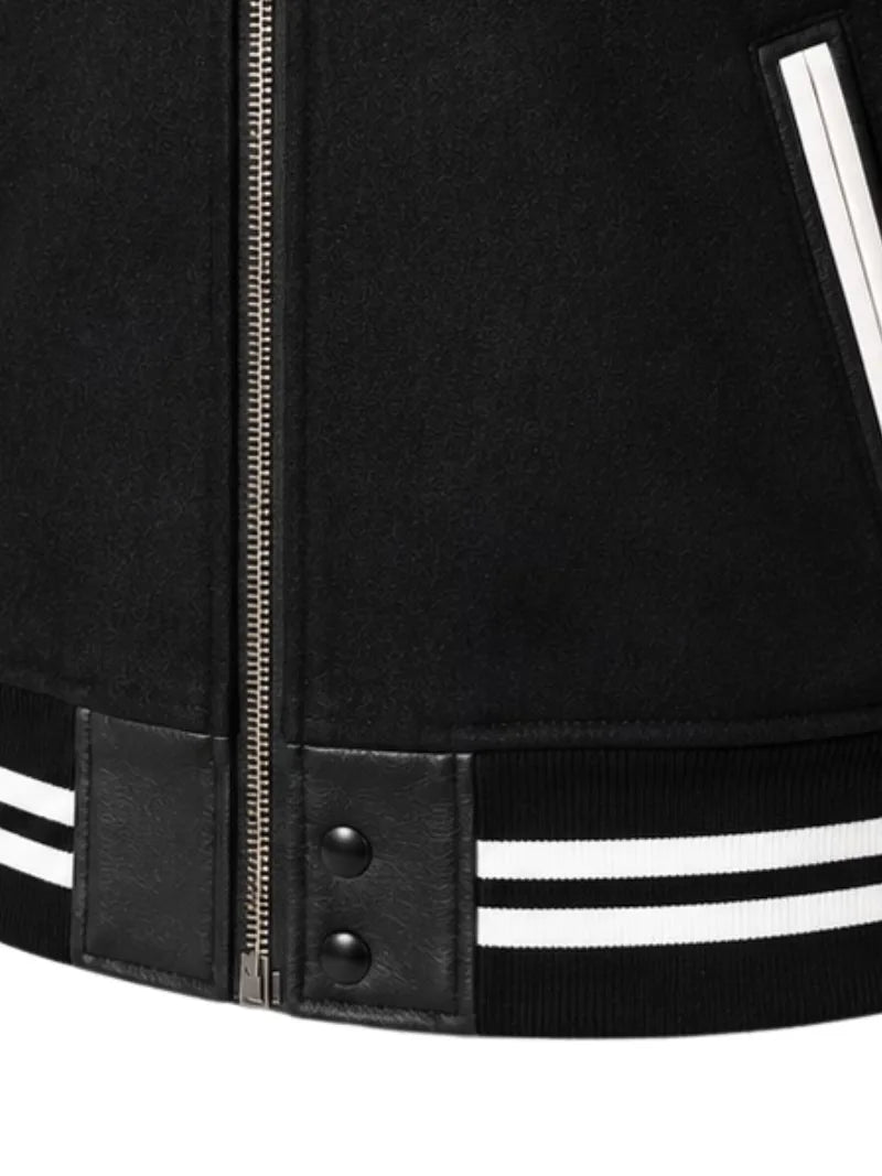 Men's black sheepskin leather jacket, pocket detail