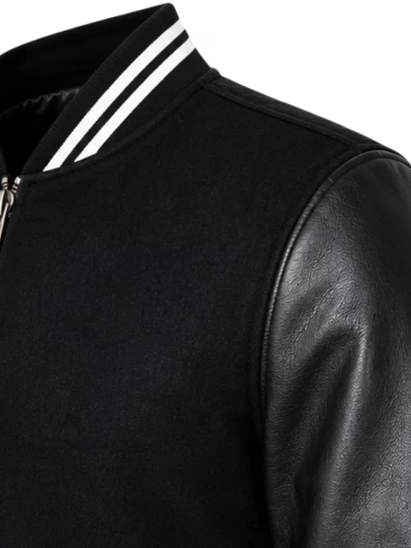 Men's black sheepskin leather jacket, cuff detail