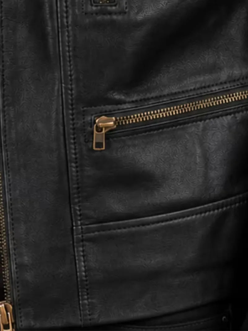 Men's brown sheepskin leather jacket, cuff detail