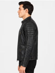 Men's brown sheepskin leather jacket, collar detail