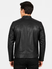 Men's brown sheepskin leather jacket, back view