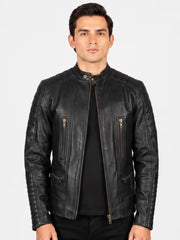 Men's brown sheepskin leather jacket, front view