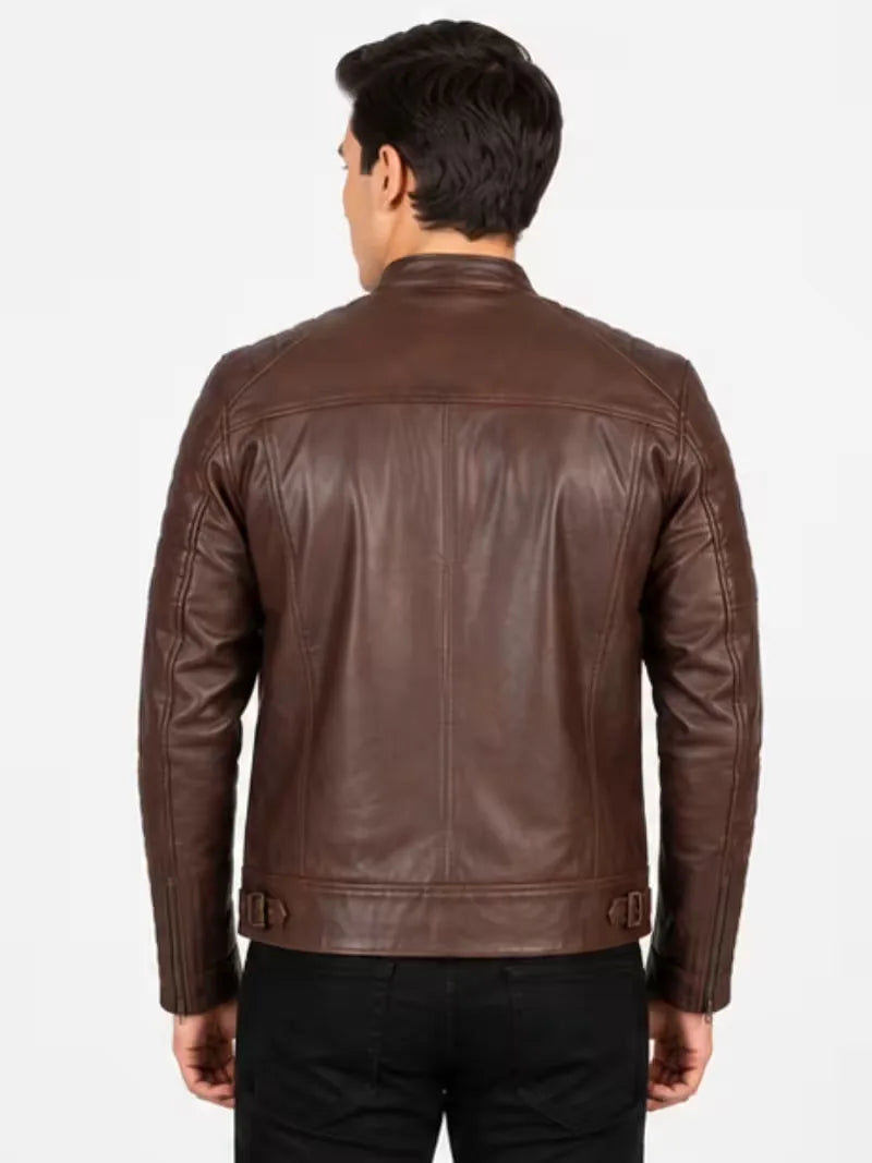 Men's brown sheepskin leather jacket, cuff detail