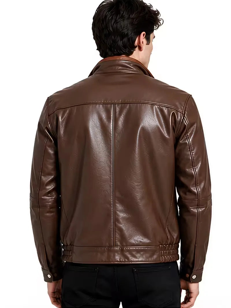 Men's black sheepskin leather hooded jacket, cuff detail