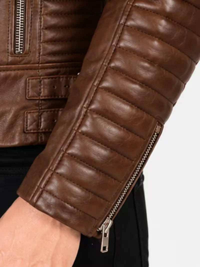 Men's black sheepskin leather jacket, cuff detail