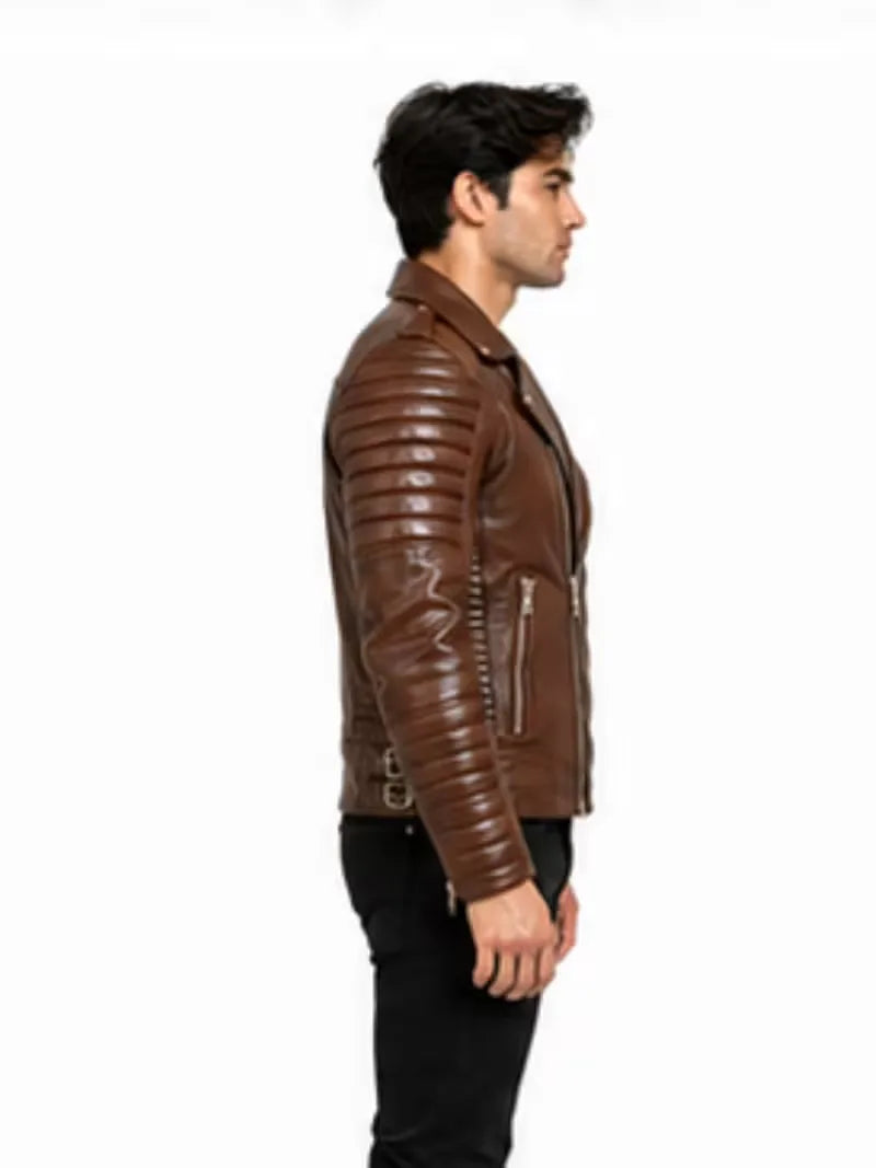 Men's black sheepskin leather jacket, lining detail