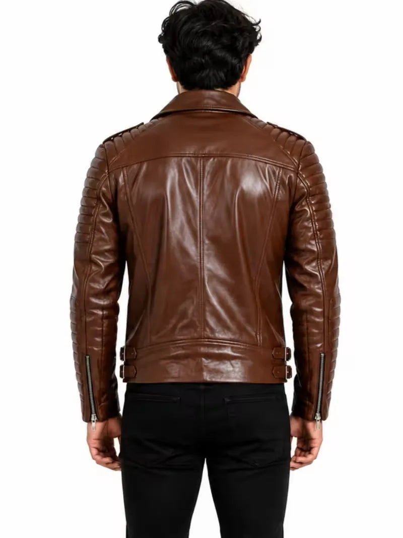 Men's black sheepskin leather jacket, cuff detail