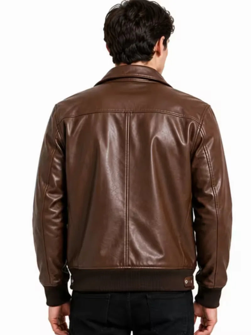 Men's black sheepskin leather jacket, cuff detail