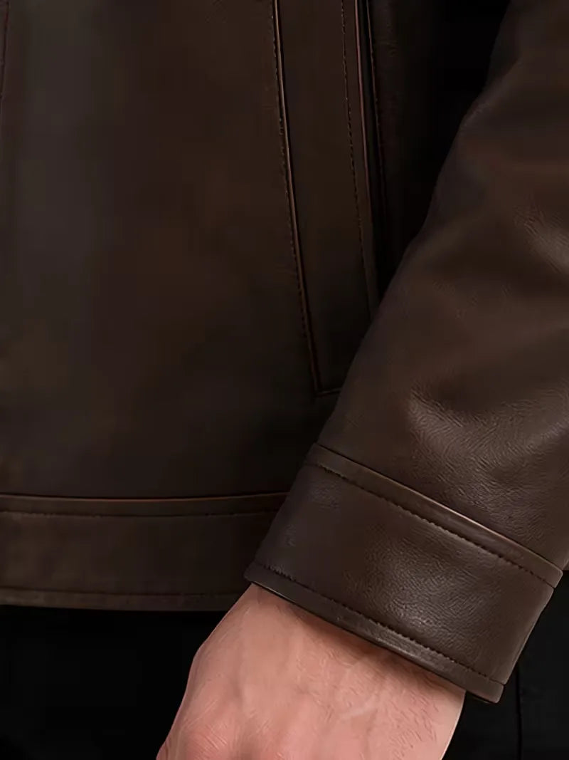 Men's black leather leather jacket, cuff detail