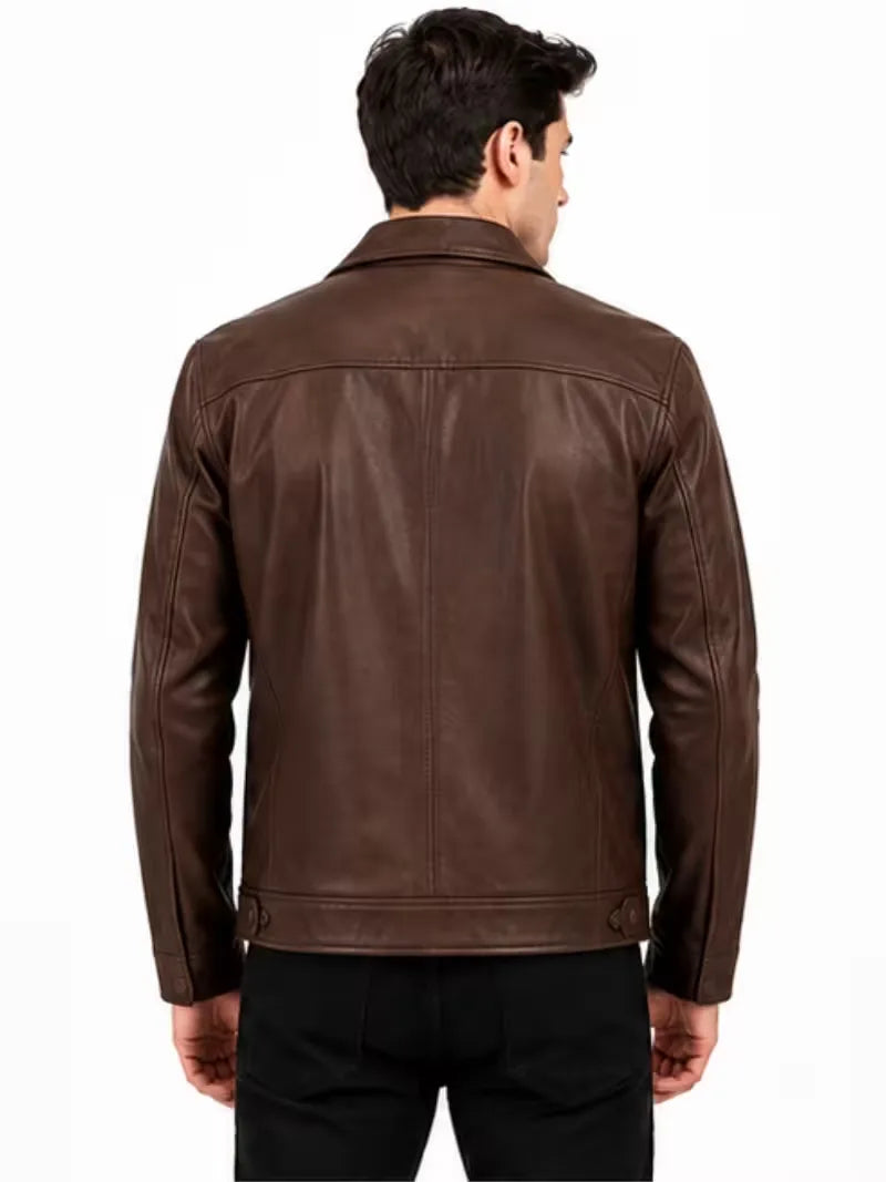 Men's black leather leather jacket, cuff detail