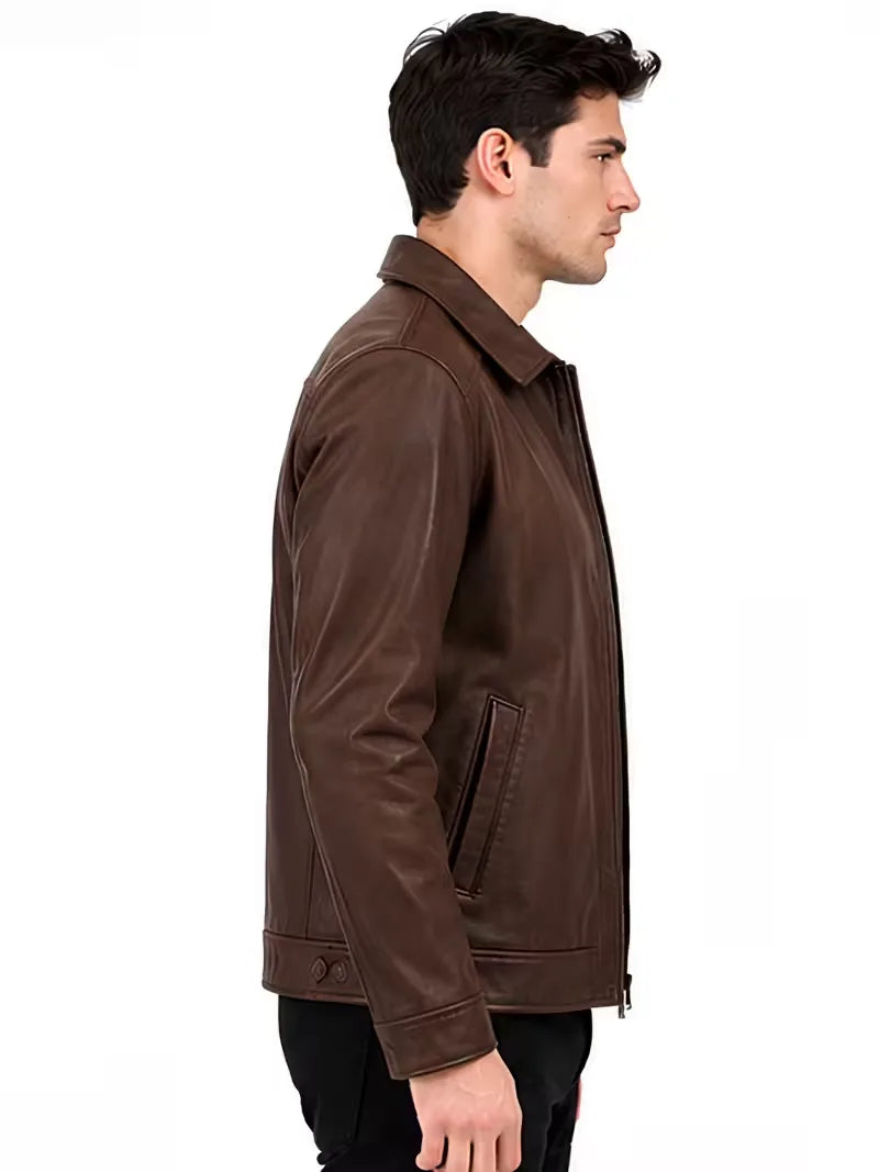 Men's black leather leather jacket, lining detail