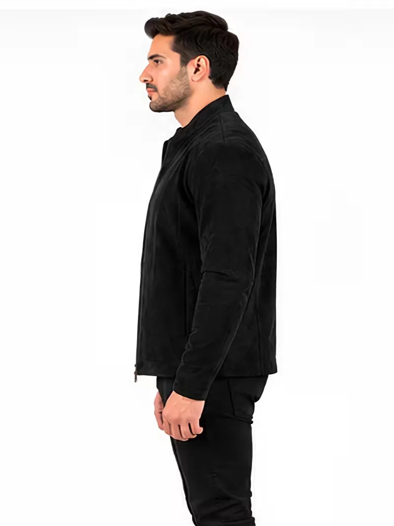 Men's brown sheepskin leather jacket, collar detail