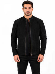 Men's brown sheepskin leather jacket, front view