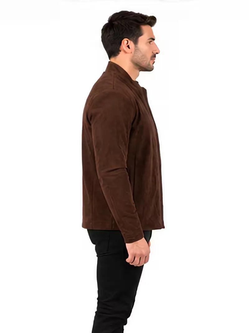 Men's brown sheepskin leather jacket, lining detail
