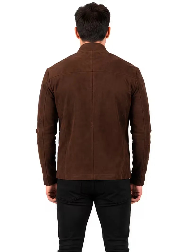 Men's brown sheepskin leather jacket, cuff detail